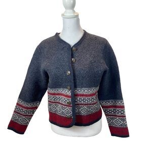 Vintage Tally-Ho Wool Button Front Grey and Burgundy Cardigan‎ Size Medium